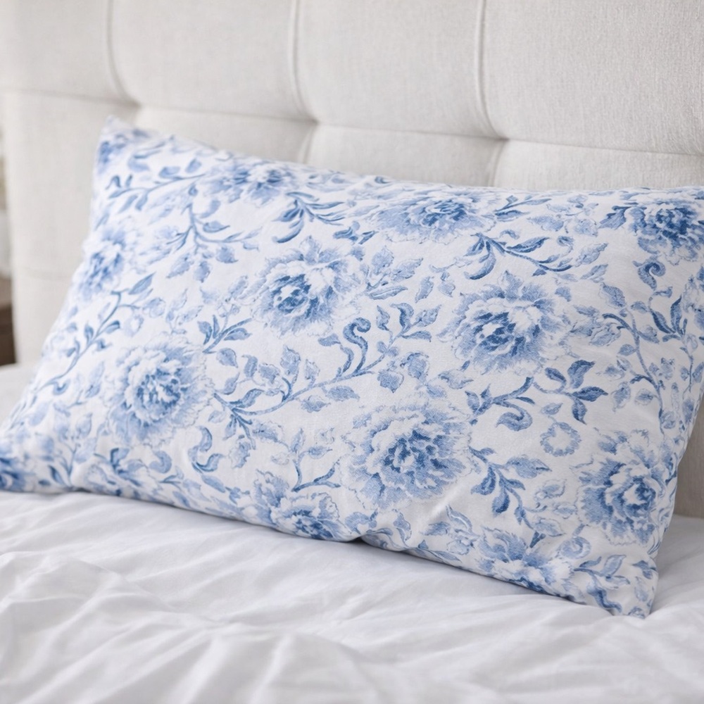 Laura Ashley Lorelei Blue Cotton Sateen Pillowcases Set 2 Standard Floral NIB